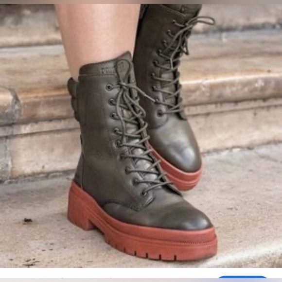 COUGAR Women's Saydee Leather combat boot Sz 7/ Olive - Picture 1 of 15